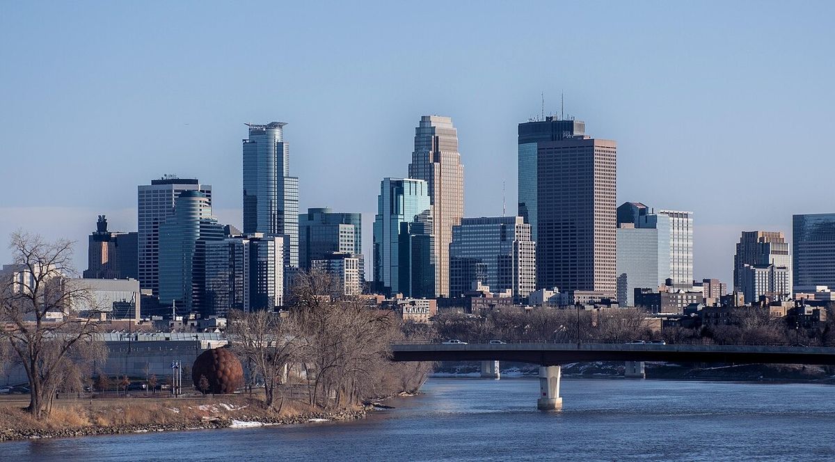 Downtown Minneapolis skyline seen across the Mississippi River